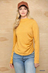 Solid And Cozy Soft Knit Mock Neck Top With Side Ruched Detail | Mixtshop LLC
