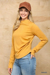 Solid And Cozy Soft Knit Mock Neck Top With Side Ruched Detail | Mixtshop LLC