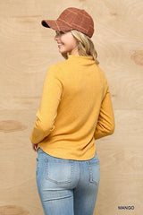 Solid And Cozy Soft Knit Mock Neck Top With Side Ruched Detail | Mixtshop LLC