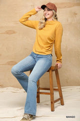 Solid And Cozy Soft Knit Mock Neck Top With Side Ruched Detail | Mixtshop LLC