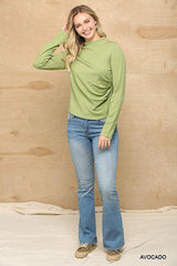 Solid And Cozy Soft Knit Mock Neck Top With Side Ruched Detail | Mixtshop LLC