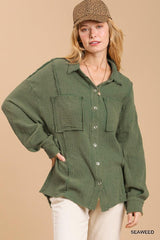 Mineral wash button down top with high low hem | Mixtshop LLC