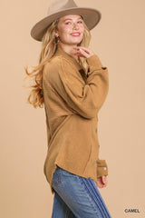 Mineral wash button down top with high low hem | Mixtshop LLC