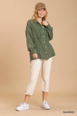 Mineral wash button down top with high low hem | Mixtshop LLC