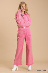 Mid button down stone wash wide leg distressed jumpsuit & side pockets with no lining | Mixtshop LLC