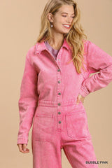 Mid button down stone wash wide leg distressed jumpsuit & side pockets with no lining | Mixtshop LLC