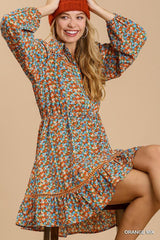 Collared neckline button down floral print dress with crochet trimmed details | Mixtshop LLC
