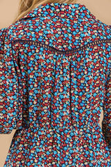 Collared neckline button down floral print dress with crochet trimmed details | Mixtshop LLC