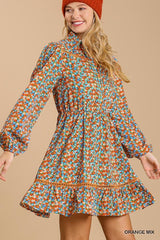 Collared neckline button down floral print dress with crochet trimmed details | Mixtshop LLC