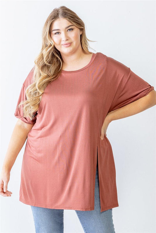 Plus Brick Round Neck Short Sleeve Relax Top | Mixtshop LLC