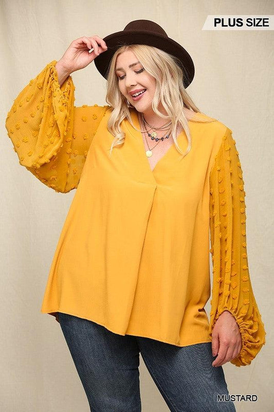 Woven And Textured Chiffon Top With Voluminous Sheer Sleeves | Mixtshop LLC