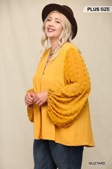 Woven And Textured Chiffon Top With Voluminous Sheer Sleeves | Mixtshop LLC