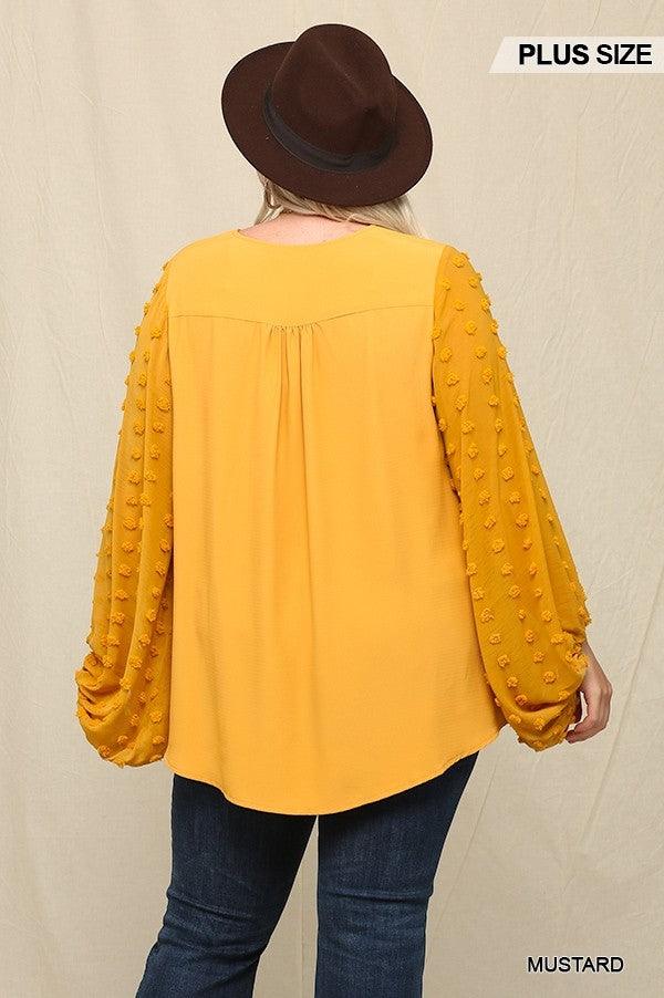 Woven And Textured Chiffon Top With Voluminous Sheer Sleeves | Mixtshop LLC