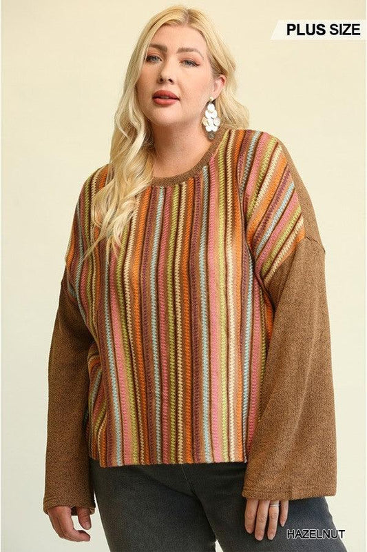 Novelty Knit And Solid Knit Mixed Loose Top | Mixtshop LLC
