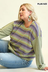 Novelty Knit And Solid Knit Mixed Loose Top With Drop Down Shoulder | Mixtshop LLC