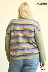 Novelty Knit And Solid Knit Mixed Loose Top With Drop Down Shoulder | Mixtshop LLC