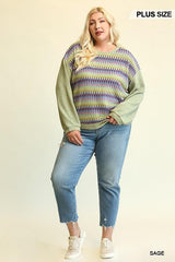 Novelty Knit And Solid Knit Mixed Loose Top With Drop Down Shoulder | Mixtshop LLC