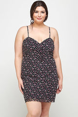Plus Size Ditsy Floral Print On Mesh Fabric Cami Dress | Mixtshop LLC