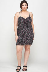 Plus Size Ditsy Floral Print On Mesh Fabric Cami Dress | Mixtshop LLC