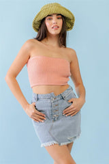 Dusty Peach Knit Strapless Crop Top | Mixtshop LLC