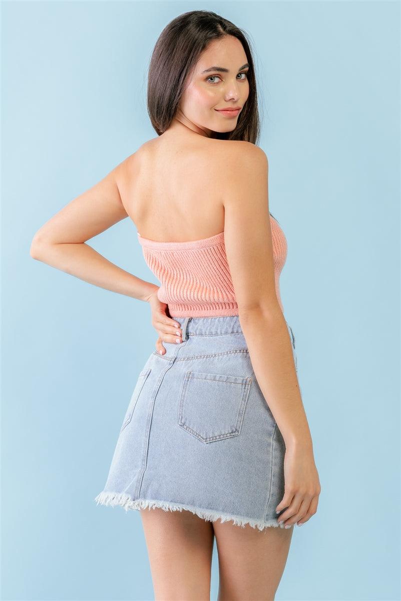 Dusty Peach Knit Strapless Crop Top | Mixtshop LLC