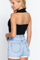 Halter Ruched Crop Sweater Knit Top | Mixtshop LLC