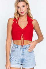 Halter Ruched Crop Sweater Knit Top | Mixtshop LLC