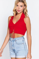 Halter Ruched Crop Sweater Knit Top | Mixtshop LLC