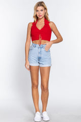Halter Ruched Crop Sweater Knit Top | Mixtshop LLC