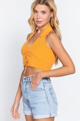 Halter Ruched Crop Sweater Knit Top | Mixtshop LLC