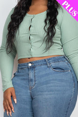 Plus Size Button Up Cropped Top | Mixtshop LLC