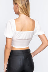 Short Slv Shirring Satin Crop Top | Mixtshop LLC