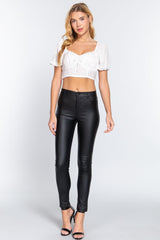 Short Slv Shirring Satin Crop Top | Mixtshop LLC