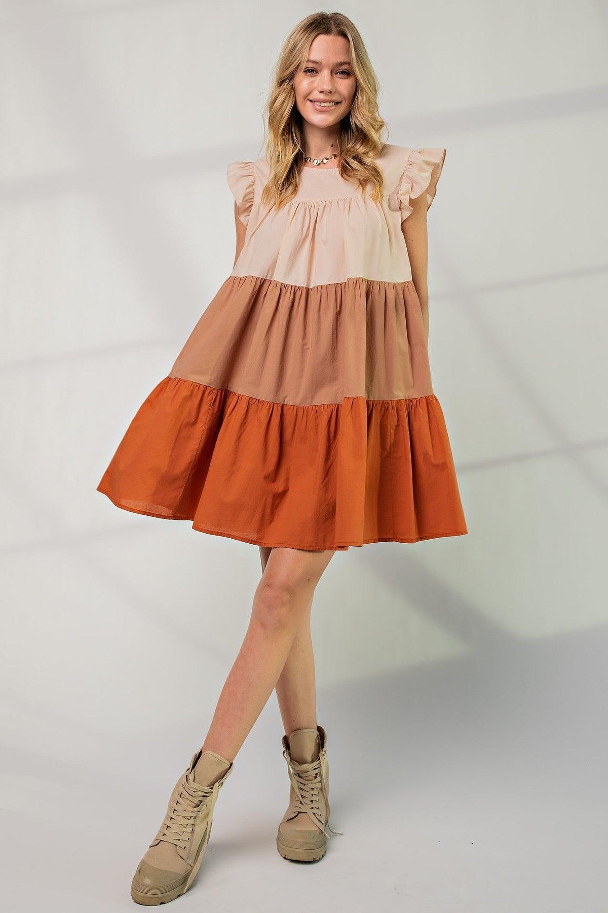 Poplin Tiered Color Block Dress | Mixtshop LLC