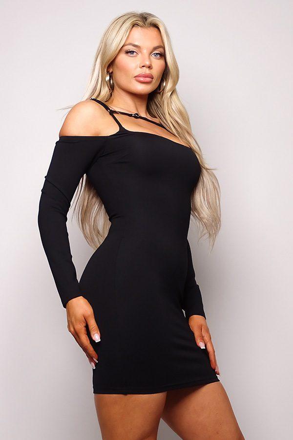 Long Sleeve Cuff Front Strap Mini Dress | Mixtshop LLC