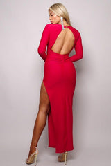 Long Sleeve V Neck Open Back Maxi Dress | Mixtshop LLC