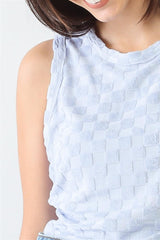 Baby Blue Chess Cage Print Cotton Blend Sleeveless Bodysuit | Mixtshop LLC