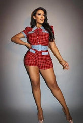 Plaid Print Denim Romper | Mixtshop LLC