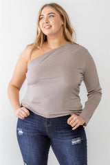 Plus Mocha Textured One Shoulder Top | Mixtshop LLC