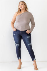 Plus Mocha Textured One Shoulder Top | Mixtshop LLC