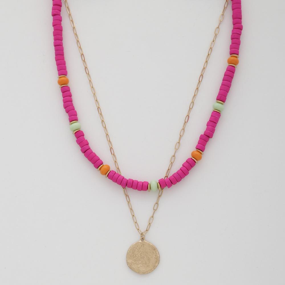 Coin Wood Bead Layered Necklace | Mixtshop LLC