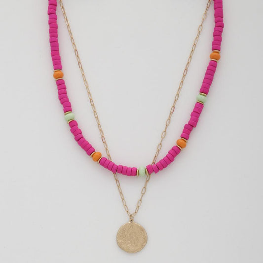 Coin Wood Bead Layered Necklace | Mixtshop LLC
