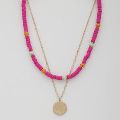 Coin Wood Bead Layered Necklace | Mixtshop LLC