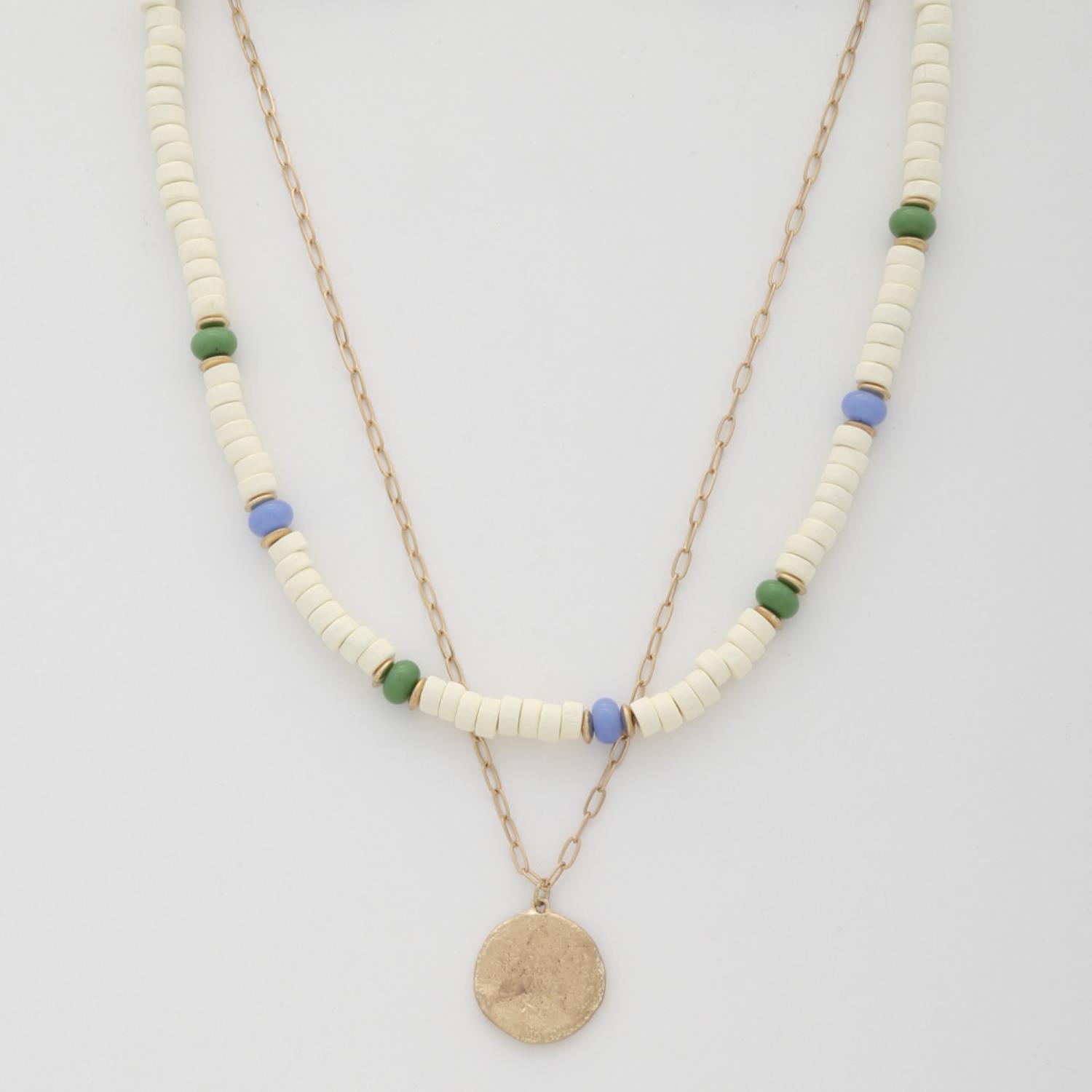 Coin Wood Bead Layered Necklace | Mixtshop LLC