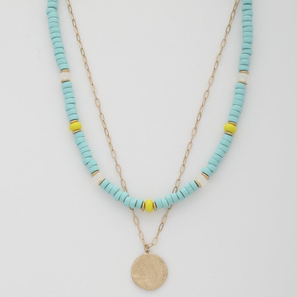 Coin Wood Bead Layered Necklace | Mixtshop LLC