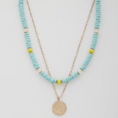 Coin Wood Bead Layered Necklace | Mixtshop LLC