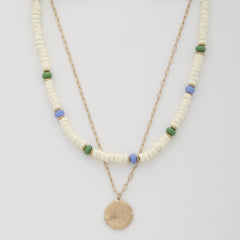 Coin Wood Bead Layered Necklace | Mixtshop LLC