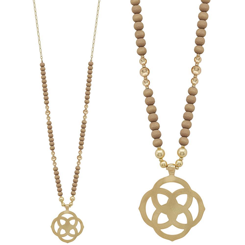 Flower Geometric Pendant Wood Bead Necklace | Mixtshop LLC