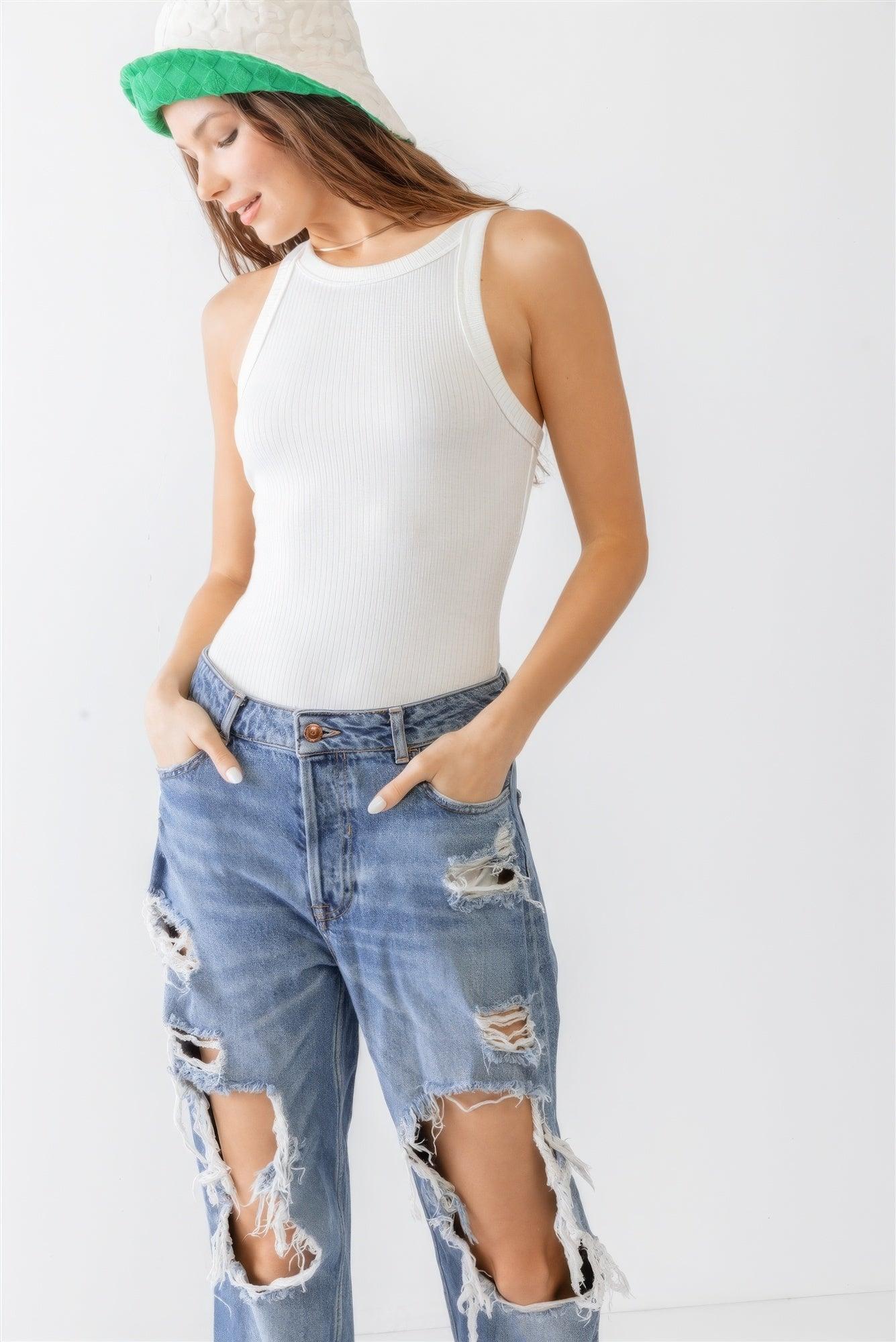 Ribbed V Strap Back Bodysuit | Mixtshop LLC