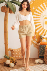 Ivory Puff Long Sleeve Smocked Back Crop Top | Mixtshop LLC